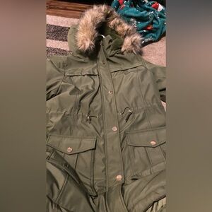 Green winter fur coat